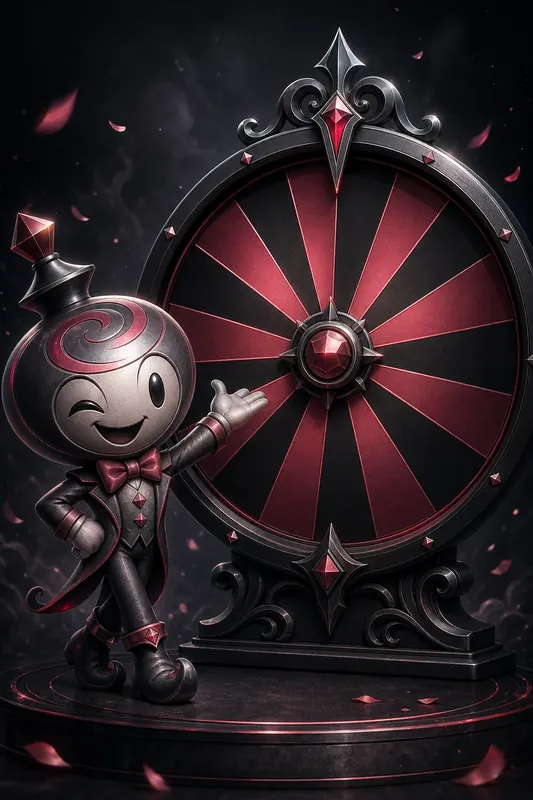 Daily spin character beside a prize wheel